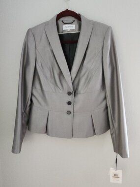 Calvin Klein Metallic Grey Suit Jacket Womens Size 12